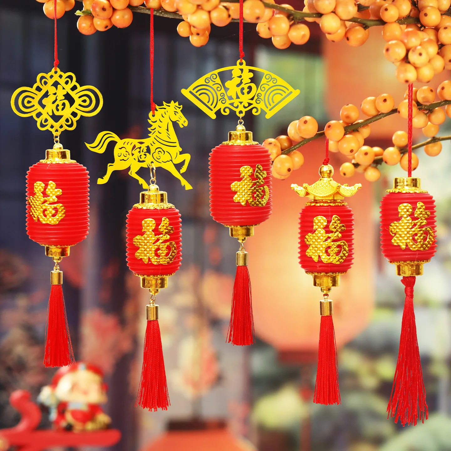

Year of the Horse Spring Festival “Fu” Character Lantern Ornaments Indoor Entryway Greenery New Year Festive Decorations