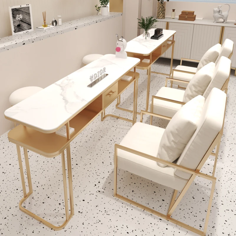 

Cream Style Professional Manicure Table Marble Tabletop Luxury Modern Nail Table Nail Artist Mesa Manicura Salon Furniture KMNT