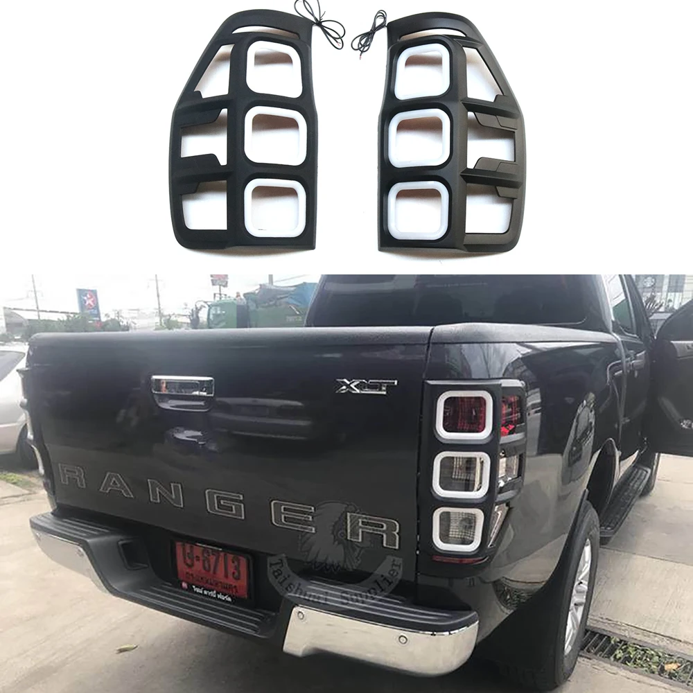 

Car Front Lamp Hoods With LED Fit For Ford Ranger 2012-2022 ABS Matte Black Front Headlight Cover Decorative Frame Accessories