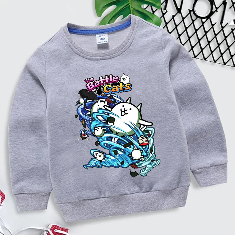 Children The Battle Cats Sweatshirt Kids Cartoon Clothes Comfortable Long Sleeve Pullover Game Print Autumn Girl Boys Sweatshirt