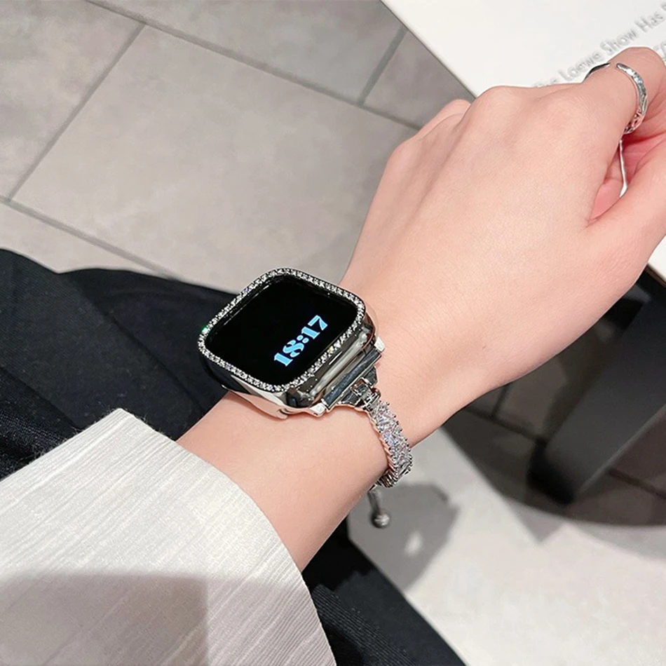 สายนาฬิกาสำหรับ Apple Watch Band S11/10/9/8/7/SE/5/4/Ultra 3 IWatch 49/46/45/44/42/41/40/38 มม. สายรัดข้อมือเพชรทรงสามเหลี่ยมหรูหราประดับเพชรซิร์คอน