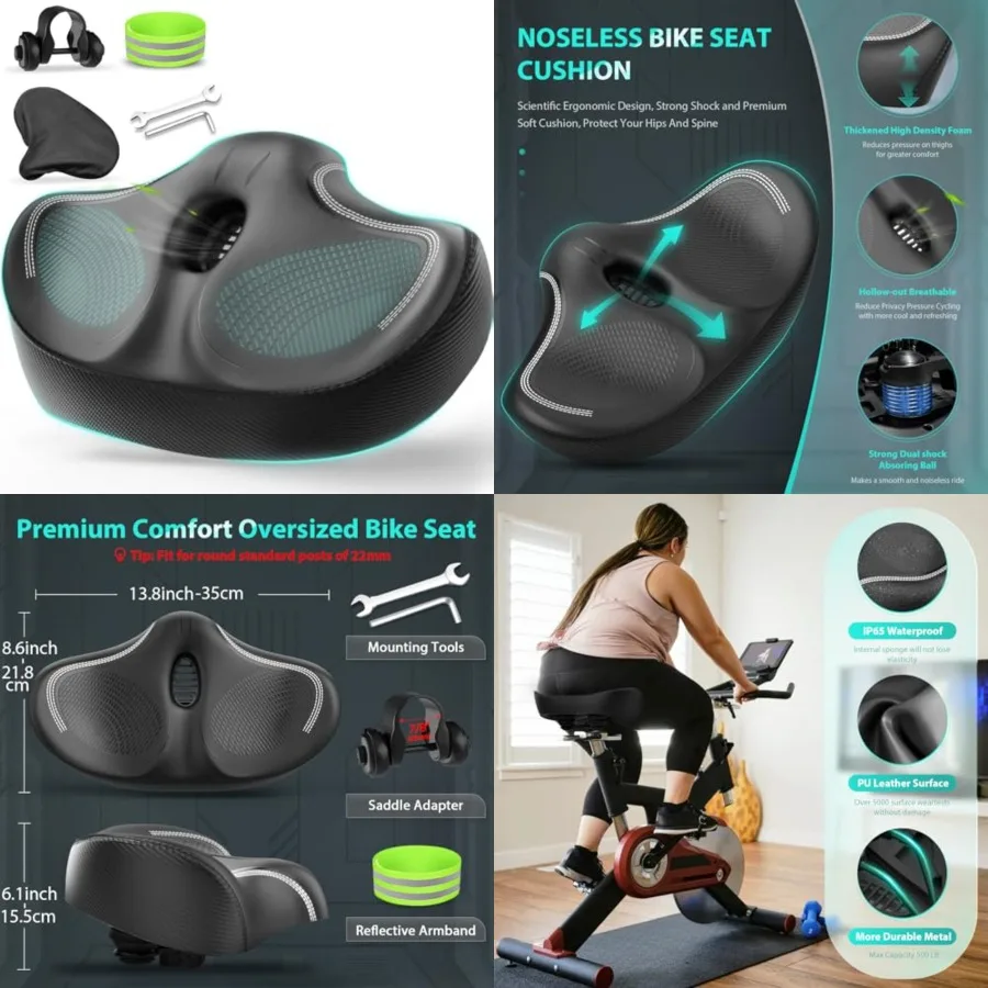 

Oversizd Bike Seat, Noseless Wide Bicycle Seats for Comfort Men Wowen, Extra Large Exercise Bike Seats Cushion Fits Peloton Spi