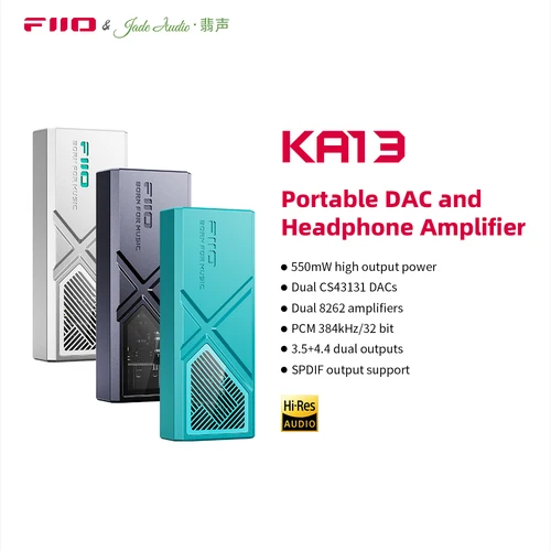 FiiO-AMPLIFICADOR DAC portátil KA13 Dual CS43131 para IOS/Android, salida equilibrada de 3,5mm y 4,4mm, 550mW de alta potencia