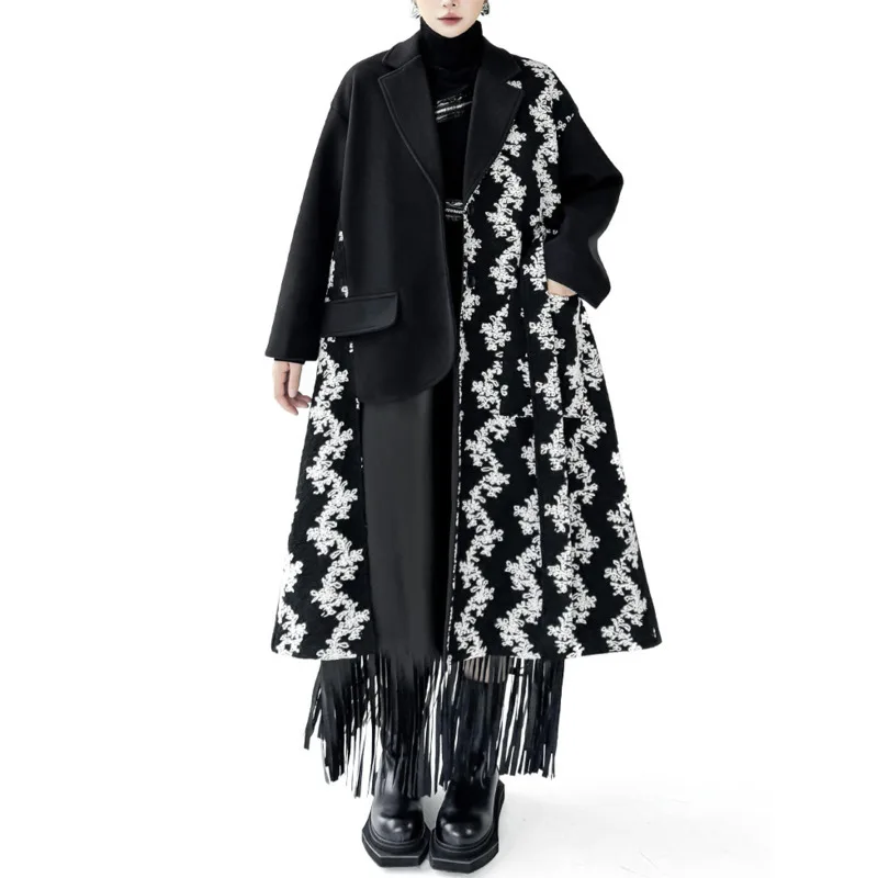 HKSH Autumn Winter New Women's Overcoat Asymmetric Tweed Patchwork Color Block Single Breasted Split Elegant Long Jackat HK17332