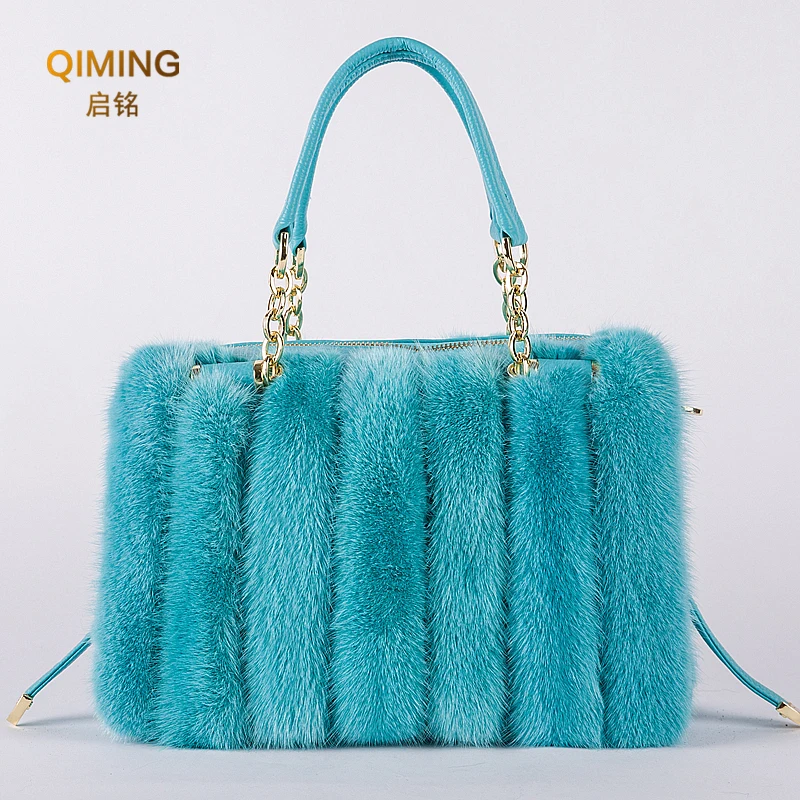 New Real Mink Fur Bag Women Winter Luxury Handbag Ladies Handbags Crossbody Single Shoulder Bag Solid Color Party Hand Bag Woman