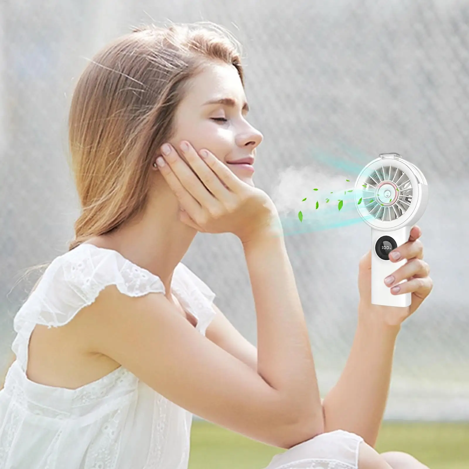 Portable handheld misting fan with digital display, portable atomizing fan, USB rechargeable misting fan, for travel, outdoor