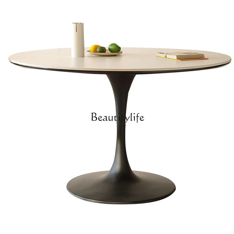 

1.1 meters full support rock slab dining table round small apartment modern simple rock slab round table