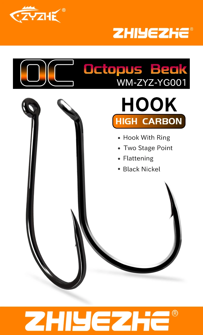 ZYZHE 50 Stück/Set Schwarze Oktopus-Schnurhaken aus Hochkarbon-Stahl in 16 Größen, BKK Haken, Scharfe Oktopus-Fischhaken, Angelausrüstung – Detail 2