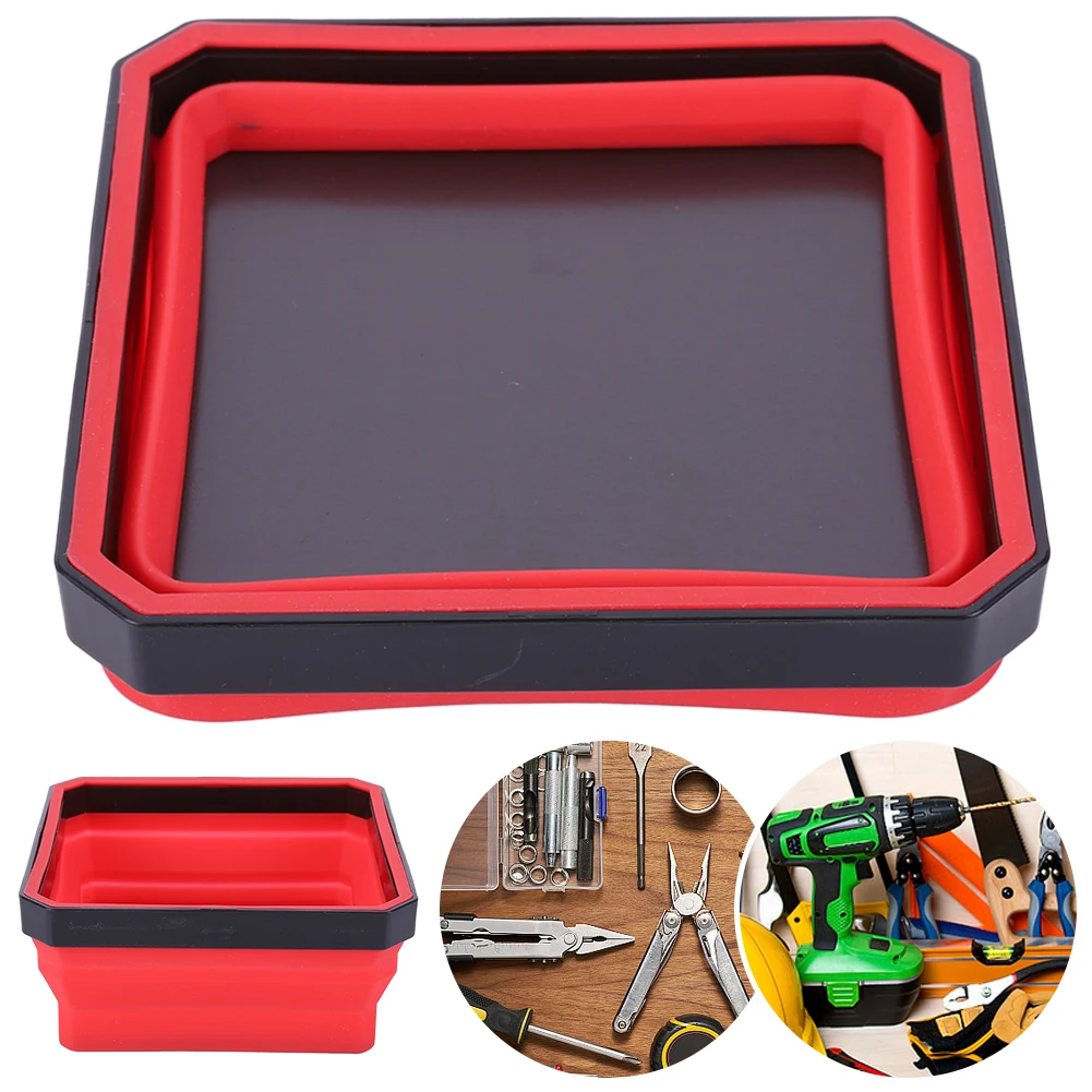 4.53 In Square Silicone Screw Bowl Collapsible Magnetic Parts Tray Magnetic Screws Tools Parts Tray Holder for Small Metal Part