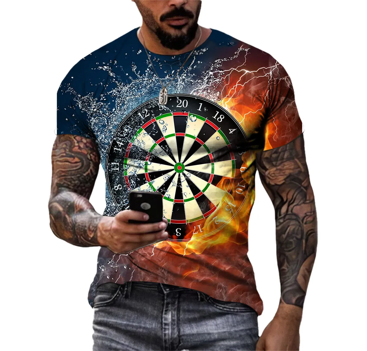 

New Personality Men's Trend Darts Hd 3d Printed T-shirt Casual Fun Crewneck Comfortable Short Sleeve Quick-drying Clothing Top