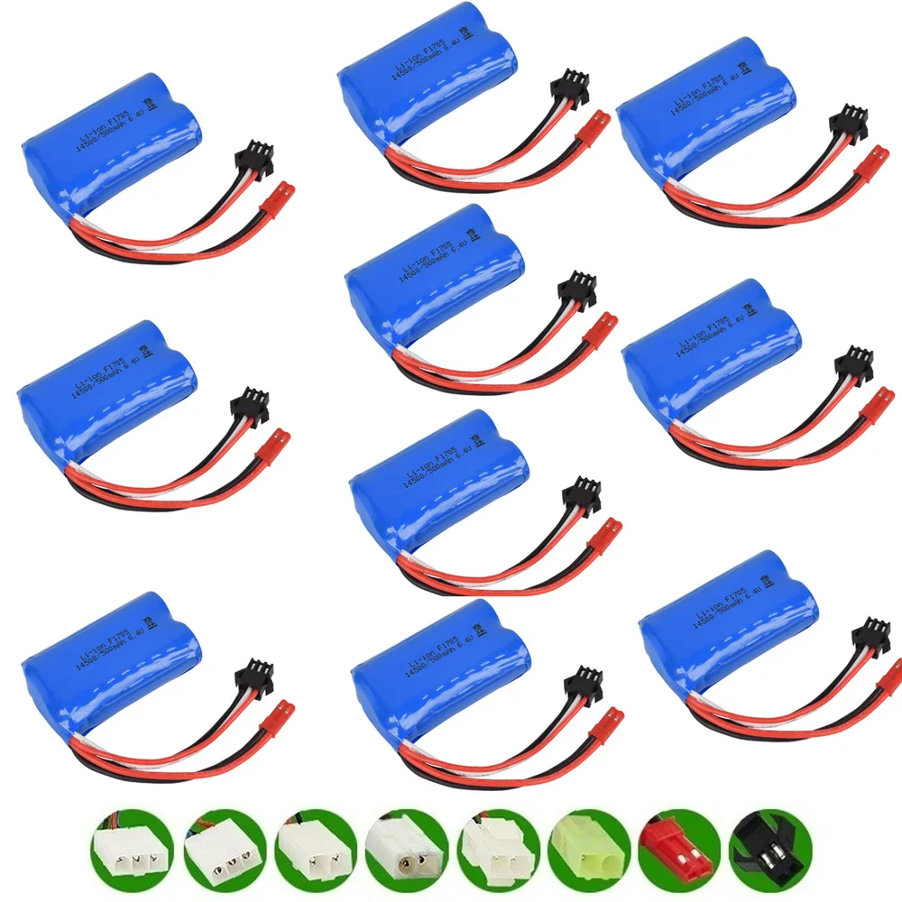 

10PCS/set 6.4V 500mAh 14500 Li-ion Battery For WLTOYS 18401/02 4 drive High speed climbing Offroad racing XQWR14 HBX 2098B Cars