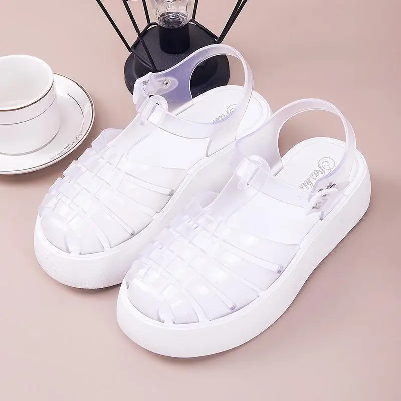 Toe Closed Summer Beach Sandals Shoes Women Fashion Jelly Sandals Rome Shoes Soft Pvc Material Women Summer Rome Sandals
