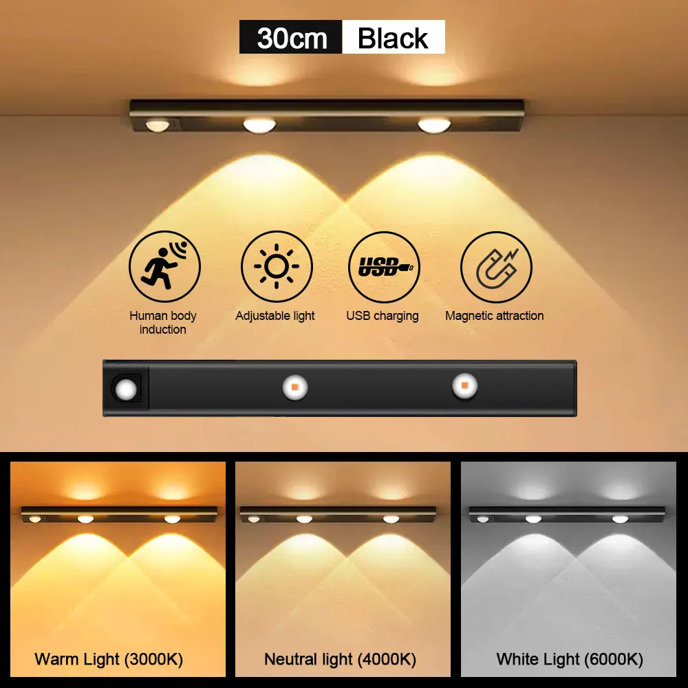HUAJIANZM Motion Sensor Licht LED Sensor Lampe Drahtlose Ultra Dünne USB LED Für Küche Schrank Schlafzimmer Kleiderschrank Innen Beleuchtung Nachtlicht 7