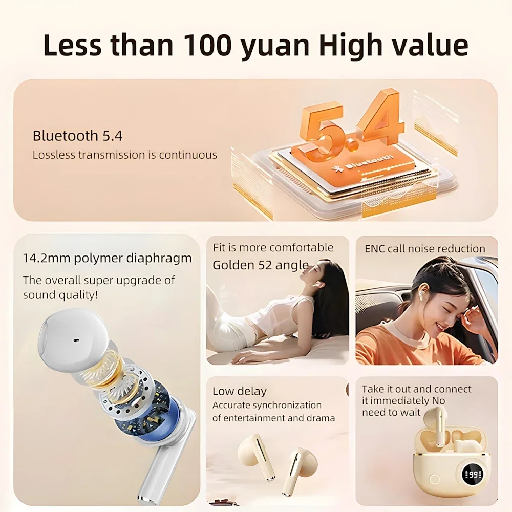 Xiaomi TWS اللاسلكية Bluetooth5.4 LED Dislpaly مقاوم للماء عمر البطارية الطويل الحد من الضوضاء الرياضة ستيريو إلغاء الضوضاء سماعة