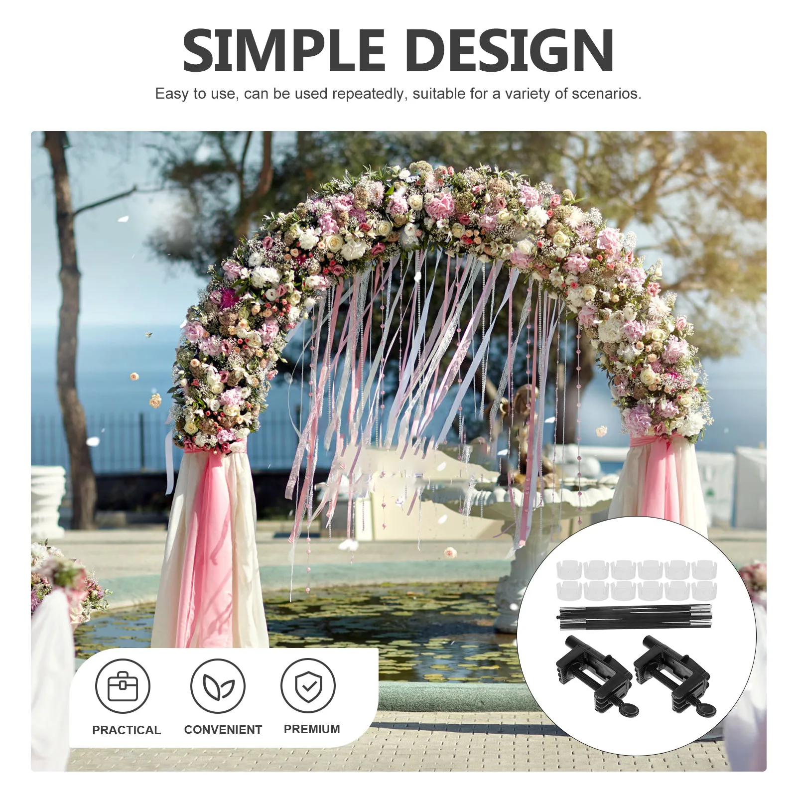 

Fiber Rod Balloon Stand Adjustable Arch Wedding Shower Birthday Party Decor Clamps for Water Bag
