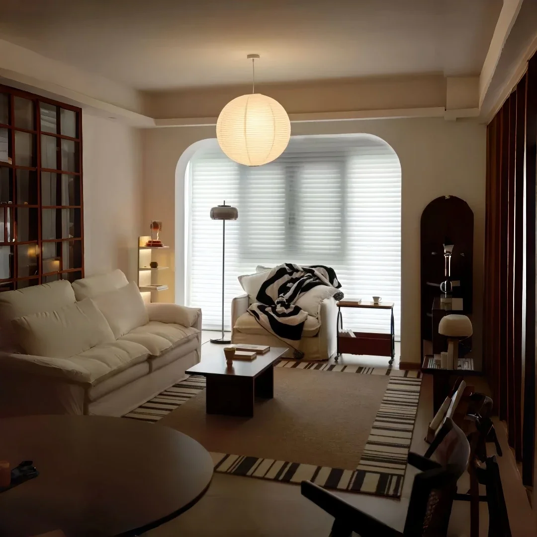 TechHPJapanese Wabi Sabi Round Paper Pendant Light Spherical Hanging Lamp For Living Room Bedroom Tea
