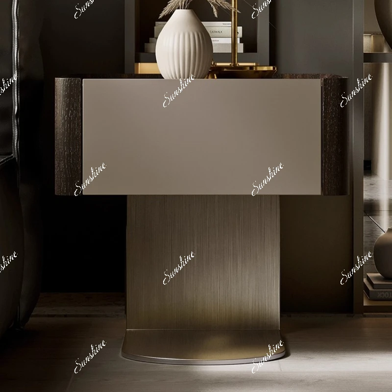 

Italian minimalist light luxury bedside table high-end bedroom suspension, small apartment solid wood