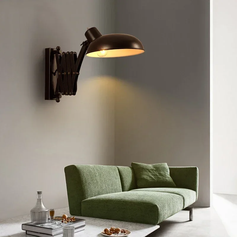 Lámpara de Pared retráctil americana, luz de Pared de salón Industrial Retro para cocina con brazo largo, Apliques de hierro negro Vintage