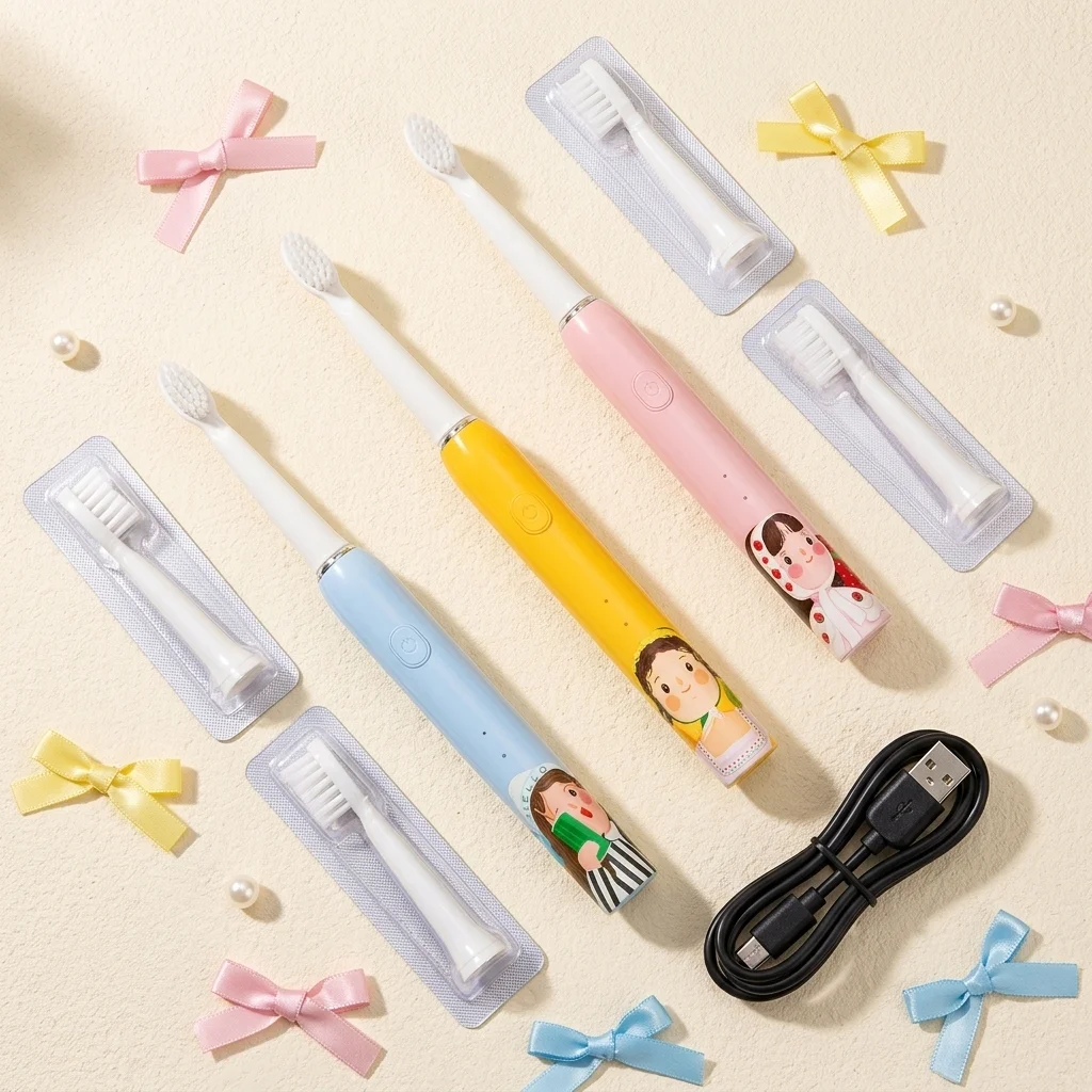 

Rechargeable Kids Sonic Electric Toothbrush Girls Series IPX7 Waterproof Soft Fine Bristles 3 Modes Smart Timer for Children Ora
