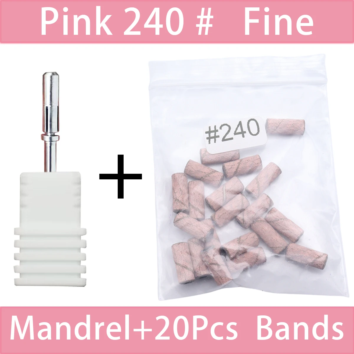 21pcs per set 3mm Mandrel with Sanding Bands Pink Mini Zebra Sanding Bands Stainless Steel Nail Drill Bits Mandrel 2 Grits