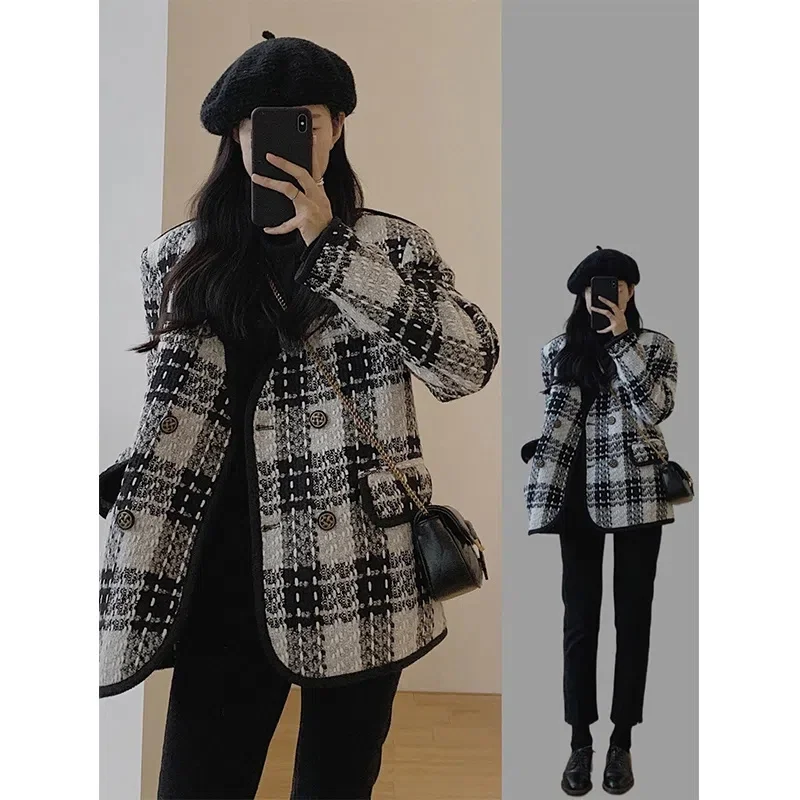 

2023 New Spring Autumn Women's Jacket French Advanced Design Coat Short Tweed Plaid Jacket Small Fragrance Outerwear Female Tide