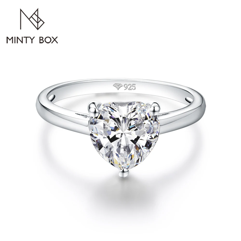 

MINTYBOX Solid S925 Sliver 2.0CT Heart Moissanite Ring for Women D VVS1 8*8MM Diamond Engagement Wedding Rings Fine Jewelry Gift