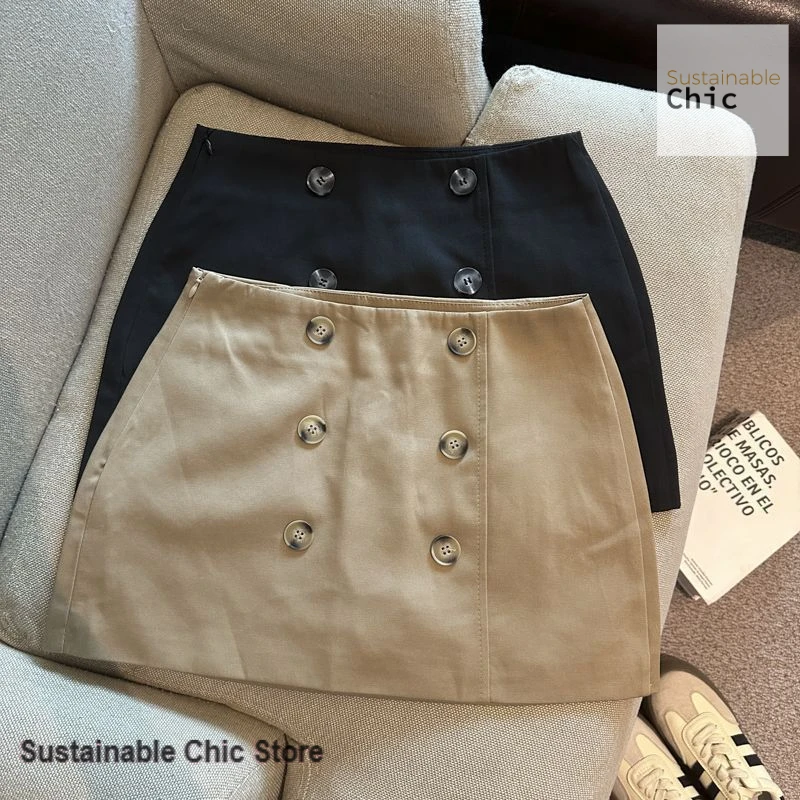 Korean style suit hot girl high waist skirt female spring and summer double-breasted hip exposed temperament casual skirt.