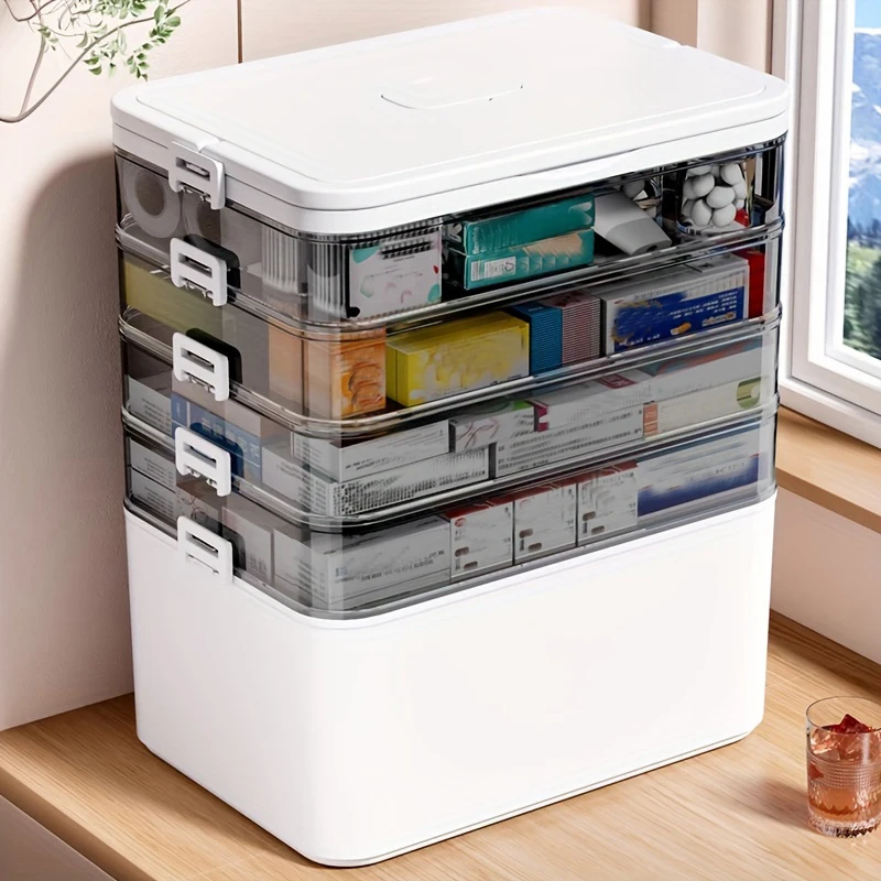 Large Capacity Multi-Layer Medicine Organizer and Usage Guide - Durable Waterproof Pill Box with Pill Storage Compartment, Suitable for Home and Travel Storage, Can Be Placed under the Bed, Easy to Carry, Ideal for Outdoor Travel Use.