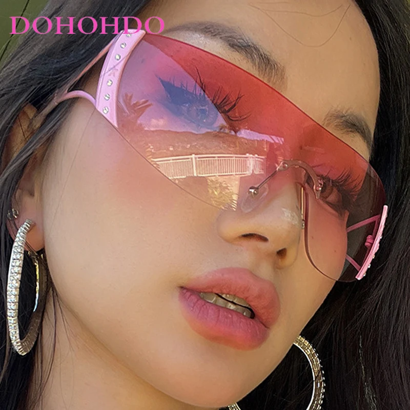 

DOHOHDO New Rimless Punk One Piece Women Sunglasses 2000'S Men Luxury Sun Glasses UV400 Shades Eyewear Fashion Y2k Eyeglasses
