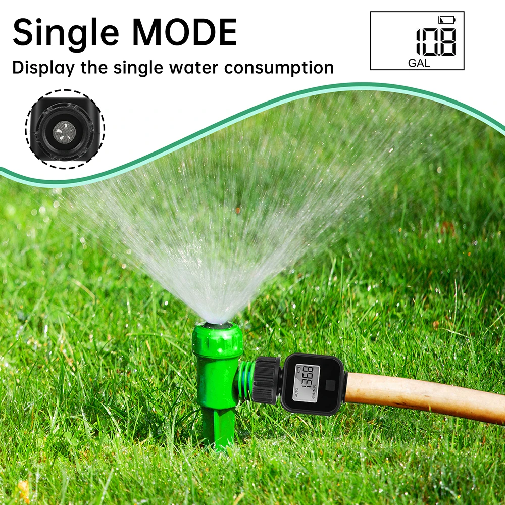 Electronic Water Flow Meter Digital Display Waterproof Water Consumption and Flow Rate Meter for Gardening Watering Irrigation