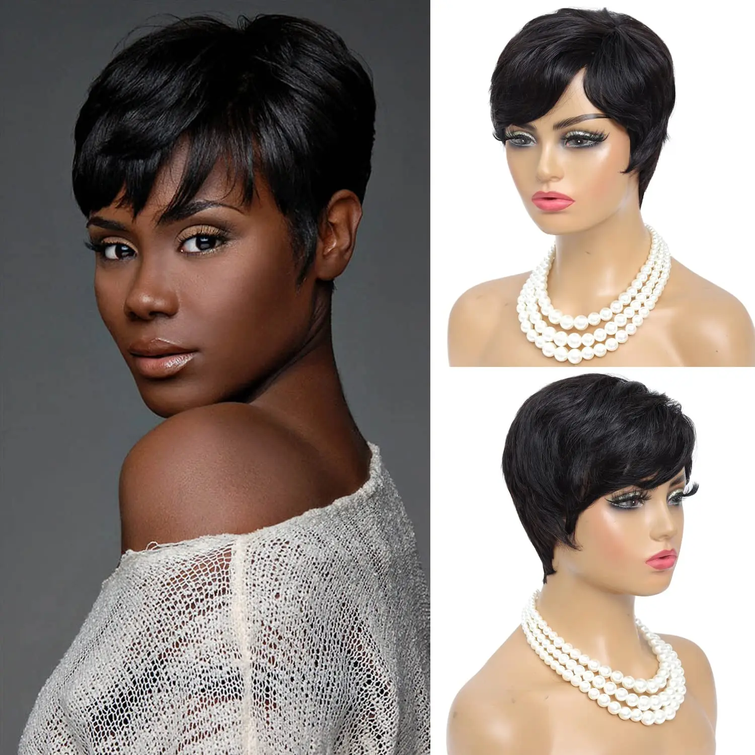 AliExpress Collection Pixie Cut Wigs Human Hair Wigs for Black Women Straight Short Wigs Full Machine Made Wig Cheap Wigs