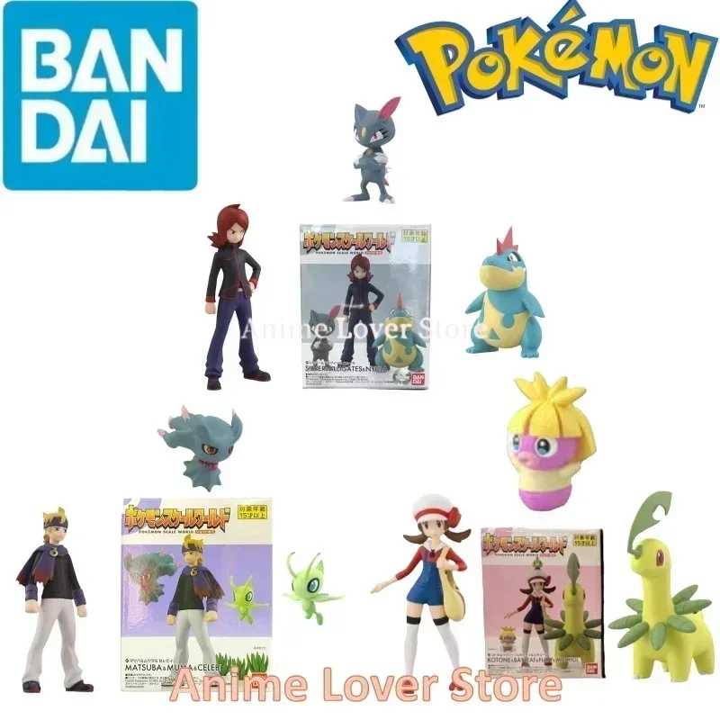 Bandai Original Scale World POKEMON Johto Region Kotone Bayleef Silver Croconaw Morty Celebi Anime Figures Toys for Kids Gift