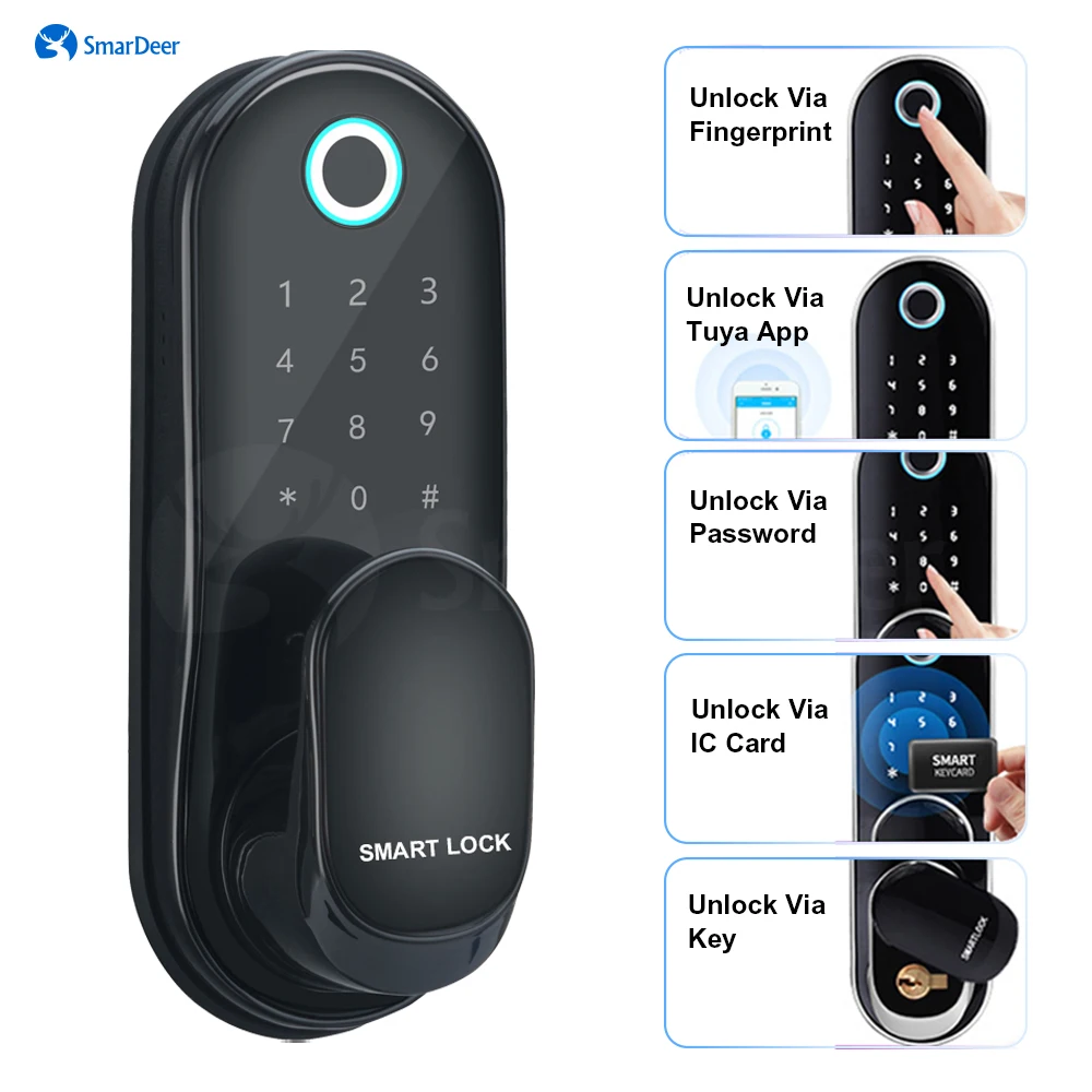 New Electronic Lock for Tuya Smart Door Lock with WiFi Fingerprint/smart card/password/key/App unlock Keyless entry