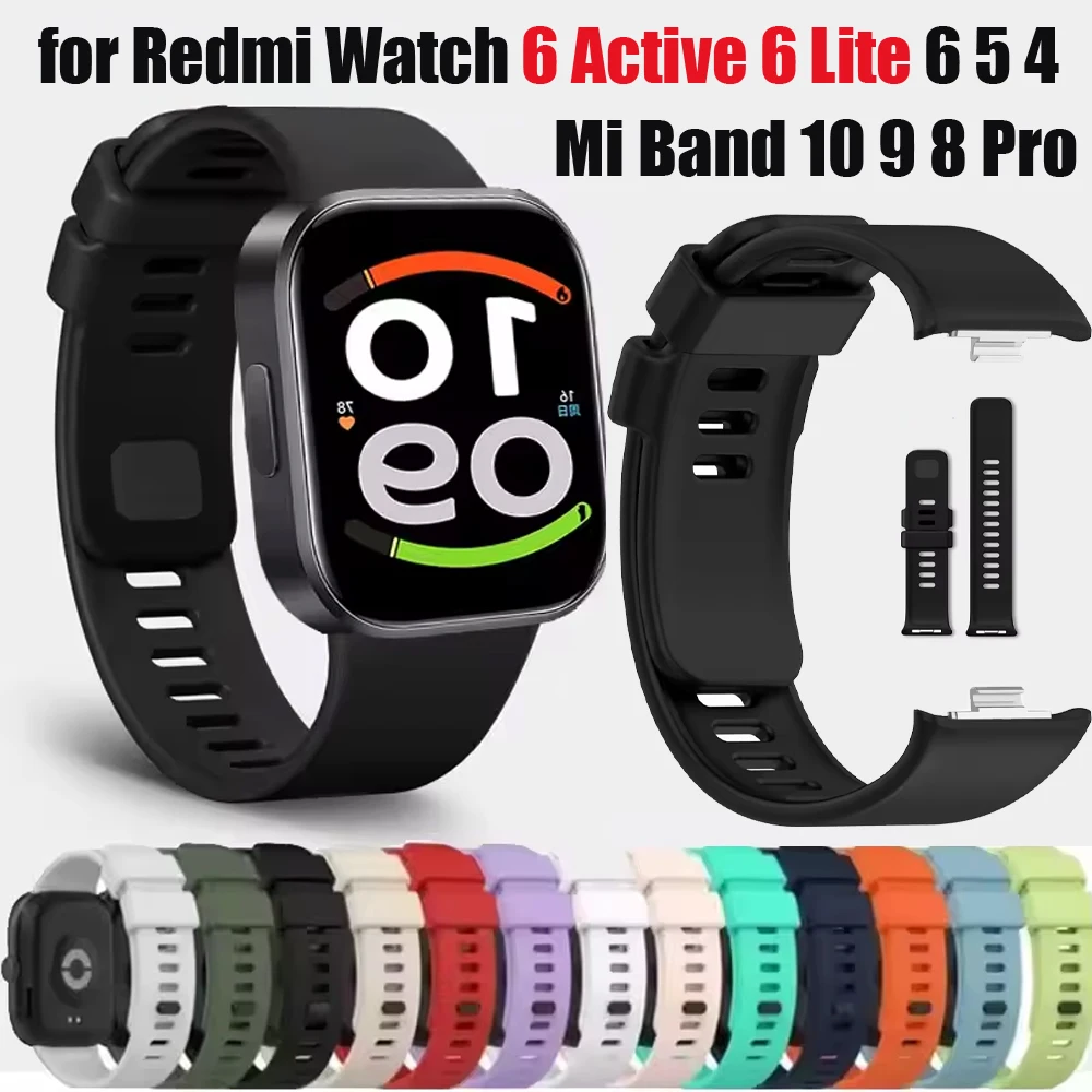 Original Soft Silicone Strap for Redmi Watch 6 Active 6 Lite 6 5 4 Wristband for Xiaomi Mi Band 10 Pro 9 Pro 8 Pro Comfortable