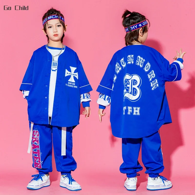 Hip Hop Boys Fashion Baseball Jacket Cargo Pants Girls Streetwear Sport Coat Children Jazz Clothes Set Kids Street Dance Costume