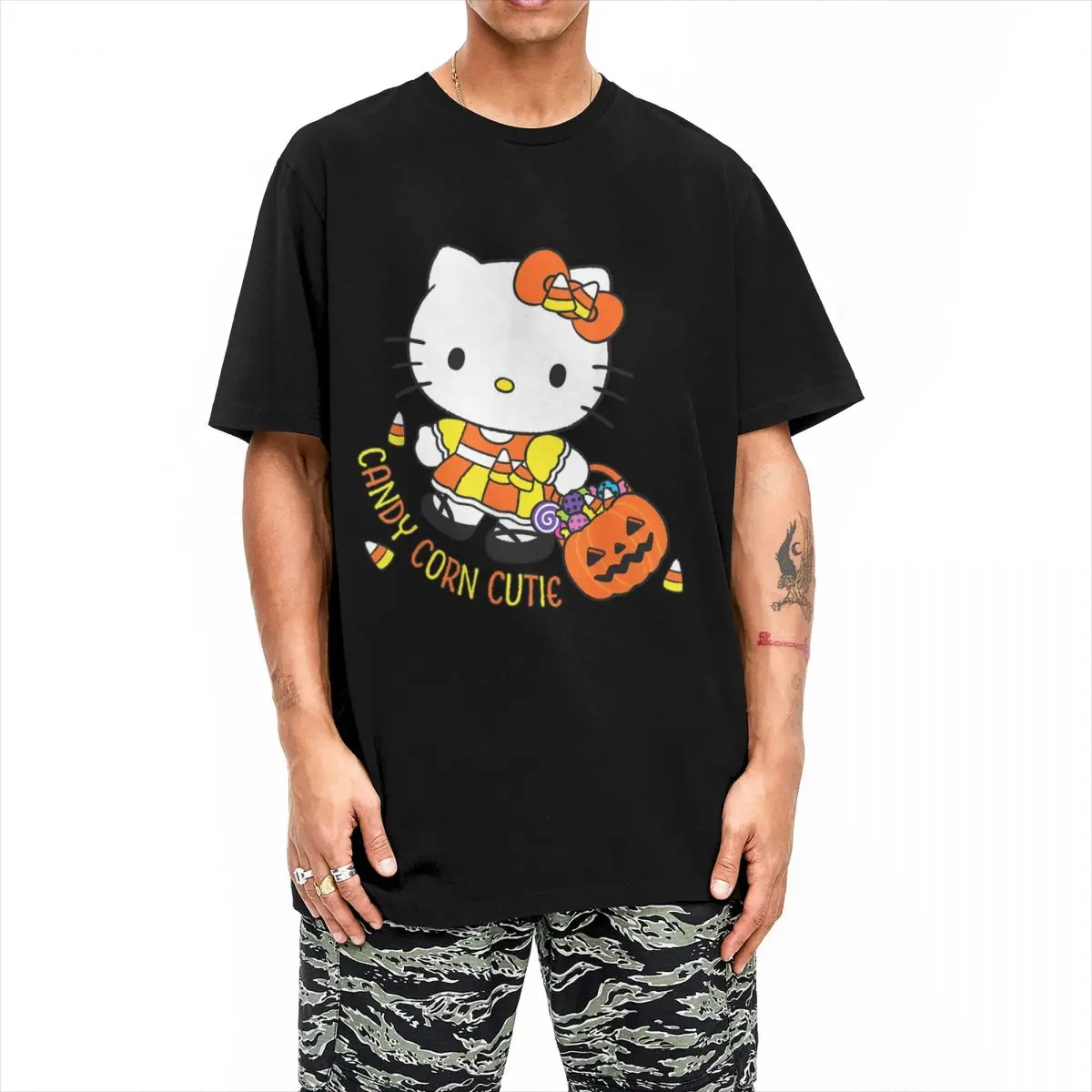 Hello Kitty Candy Corn Cutie Halloween T Shirts Men Women Cotton T-Shirt Round Neck Tee Shirt Short Sleeve Clothes New Arrival