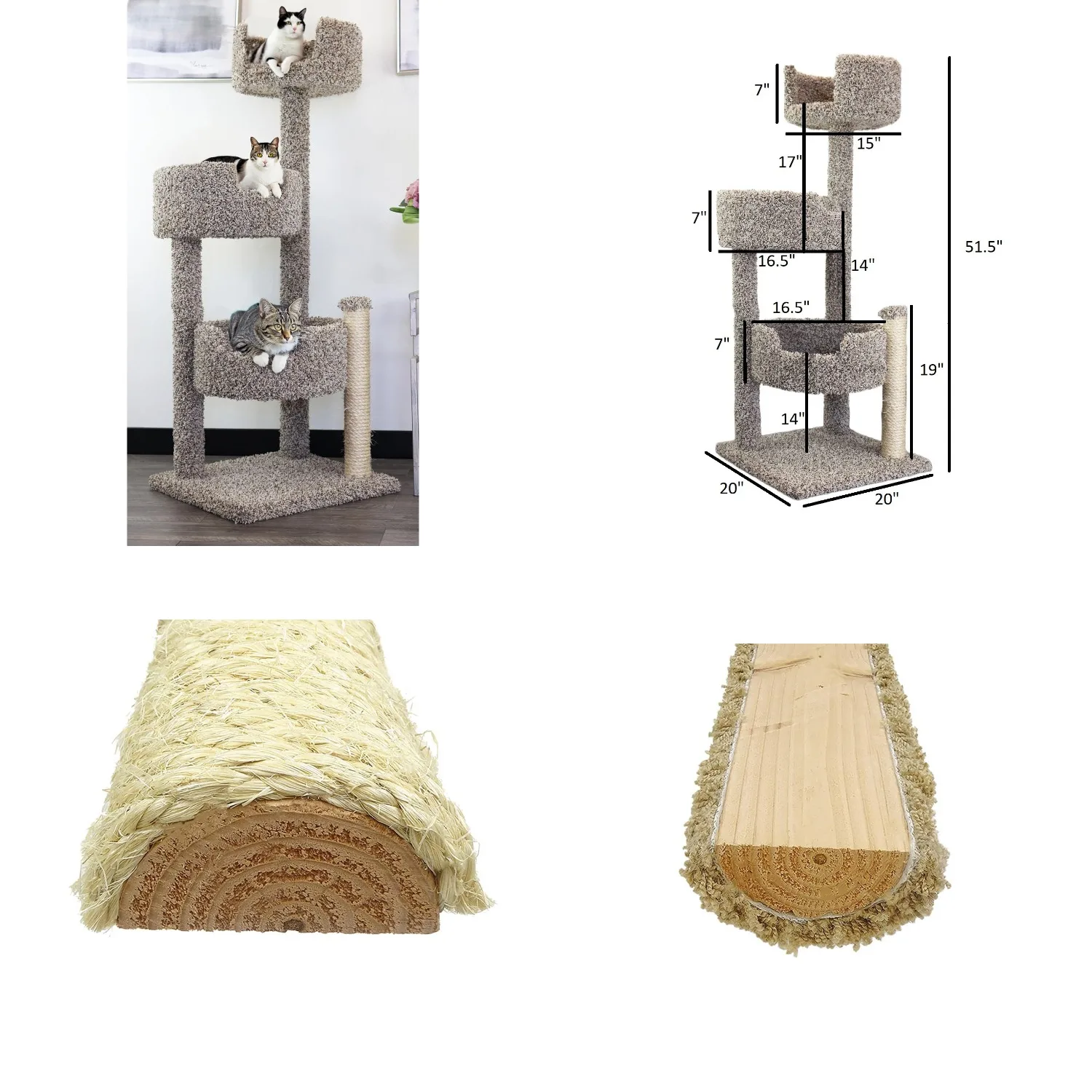 

Real Wood and Carpeted Cat Tree, Speckled, Customized