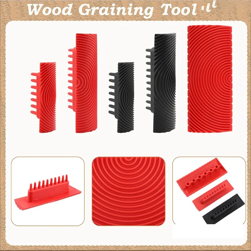 Wood Grain Tool Set - Wood Grain Painting Roller With Handle For Wall Floor Deck Furniture DIY Room Decoration