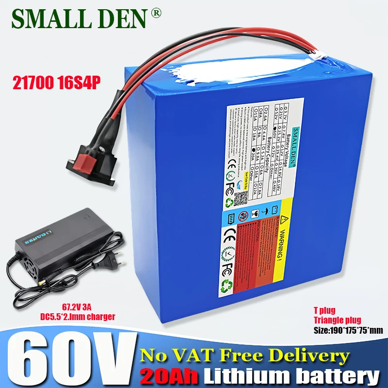 

60V 20Ah Lithium Battery pack 21700 16S4P+3A Charger 1000-2500W High power 67.2v Electric bicycle Scooter Motorcycle ebike cells