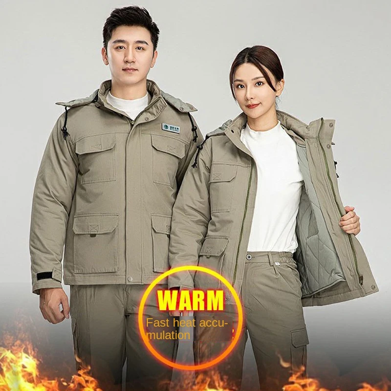 

Winter Overalls For Men Thickened Warm Cotton Clothing Wear-Resistant Cold Resistant Outdoor Wire Maintenance hivis workwear