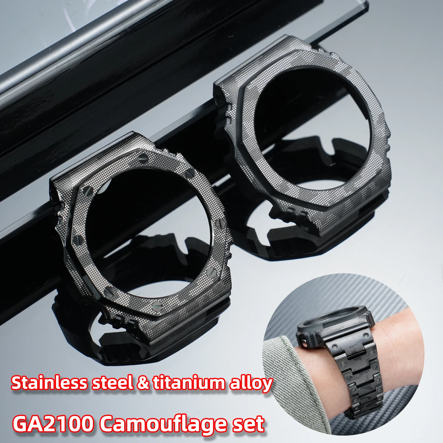 Titanium Alloy Case + Strap Mod Kit for Casioak GA-2100/GA2110 GA-B2100 – Ultra Light Titanium Metal Bezel Band, Upgrade