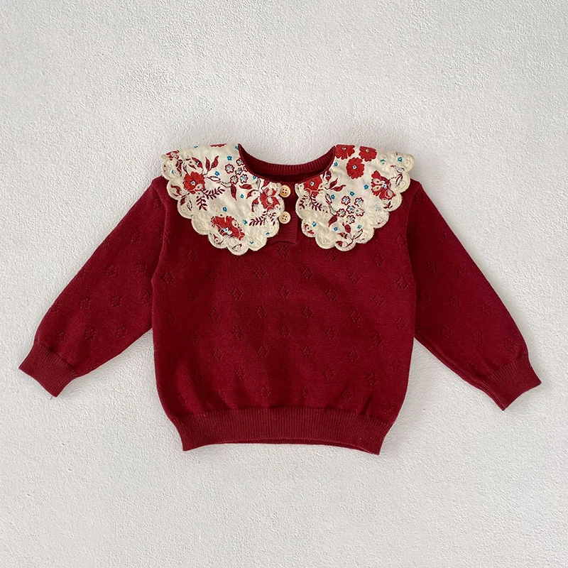 2024 nuovi vestiti per bambini autunnali neonate maglione a maniche lunghe Splicing Toddler Baby Girl Knitting Pullover top