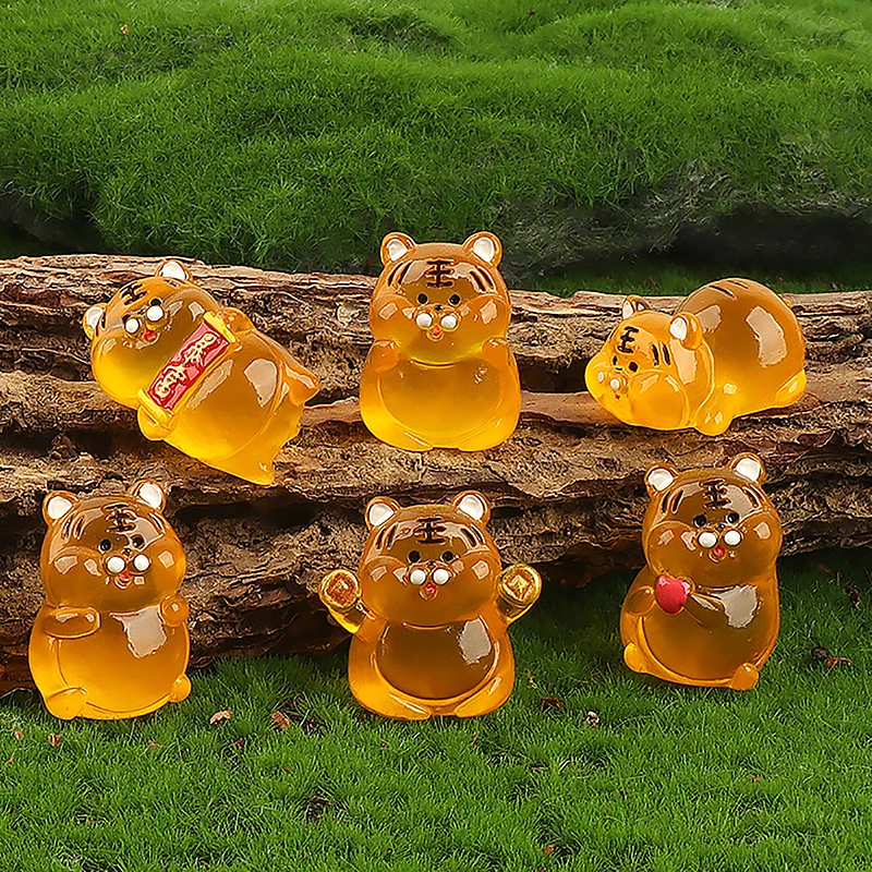 Creative Glowing 3D Tiger Micro Landscape DIY Decoration Luminous Tiger Mini Figurines Car Office Desktop Ornaments