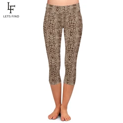 LETSFIND Summer Pants 3D Snake Skin Print Women Sexy Capri Leggings High Waist Fitness Elastic Slim Mid-Calf Leggings