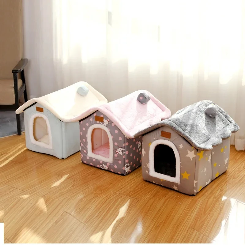 Foldable Deep Sleep Cat House Indoor Winter Warm Cozy Cat Bed for Puppy Dog Beds Kitten Teddy Comfortable Kennel Pet Supplies