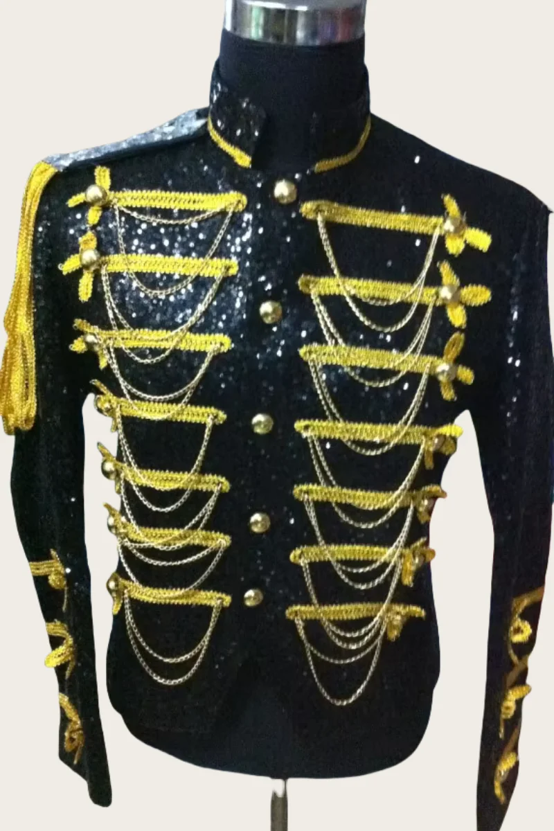 Handmade Man Sequins Tassel Epaulet Royal Jacket Party Show Theme Costumes Nightclub Singer Dancer Stage Performance Coat