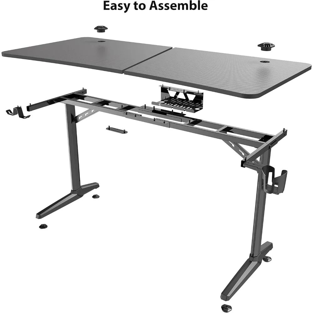 Ergonomischer 60-Gaming-Schreibtisch mit integriertem Mauspad, geräumiger, gebogener Büroschreibtisch für dreifaches Monitor-Setup und Getränkehalter