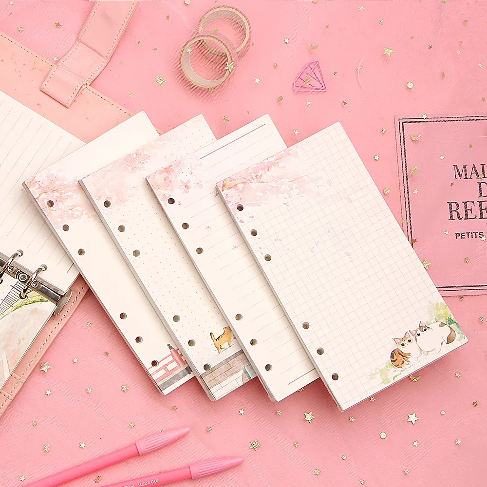 A6 Cute Pink Loose Leaf Notebook Refill Spiral Binder Planner Inner Page Inside Paper Dairy Plan To do Line Dot grid