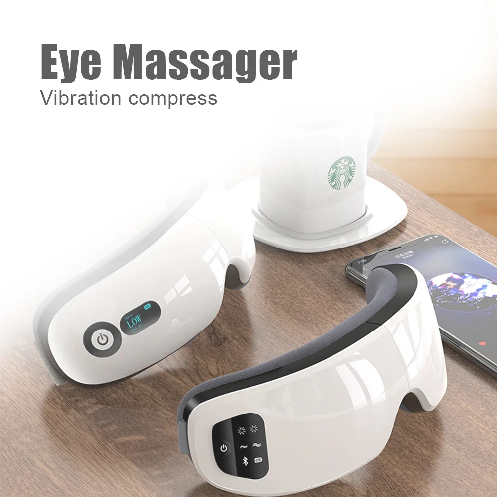 Dobrável Massageador de Olhos com Carregamento USB, Inteligente Eye Mask Vibrador, Compressa Quente, Bluetooth, Música Eye Care, Aquecimento,