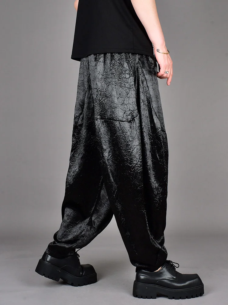 Fashion Trend Black Casual Loose Comfortable Harem Pants Men 2025 Summer Ice Silk Thin Material Draped Slim Fit Long Pants